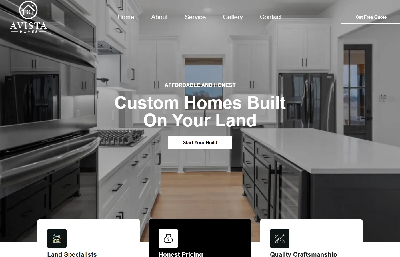 Website homepage screenshot for Avista Homes, a home service business built by Cavenaugh Media