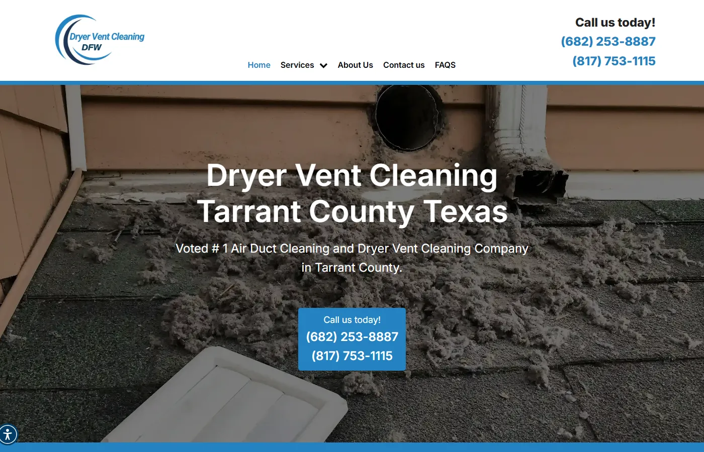 Website homepage screenshot for Dryer Vent Cleaning of Tarrant County, a home service business built by Cavenaugh Media