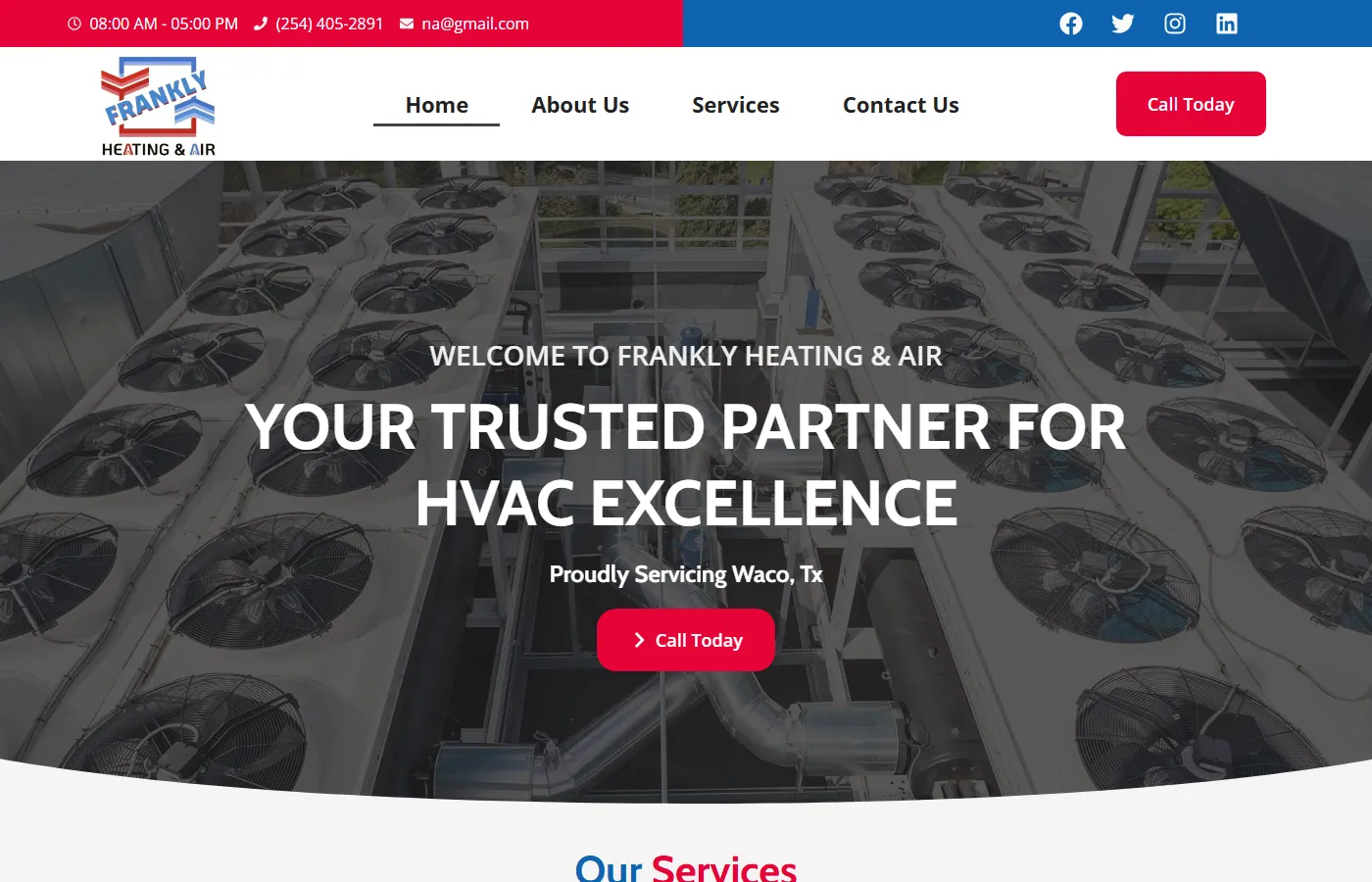 Website homepage screenshot for Frankly Heating & Air, a home service business built by Cavenaugh Media